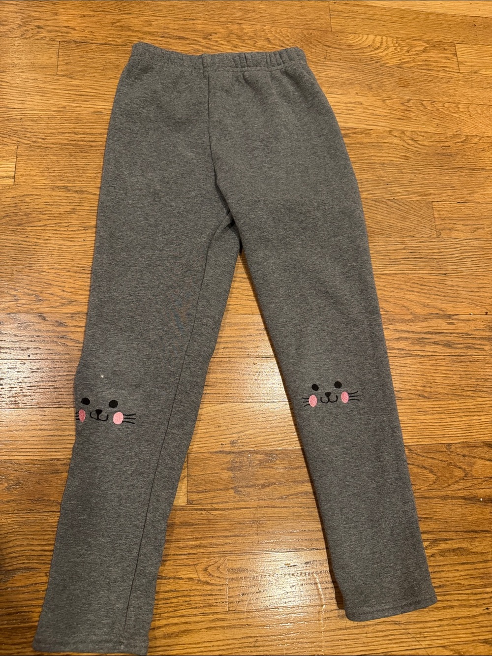 Girls' Gray Knit Leggings with Cute Face Detail